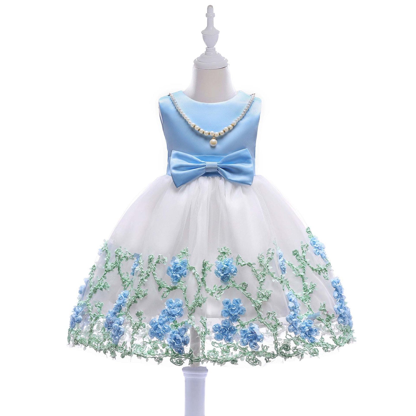 Baby Girl Flower Mesh Overlay Design Bow Tie Vest Dress Birthday Formal Dress