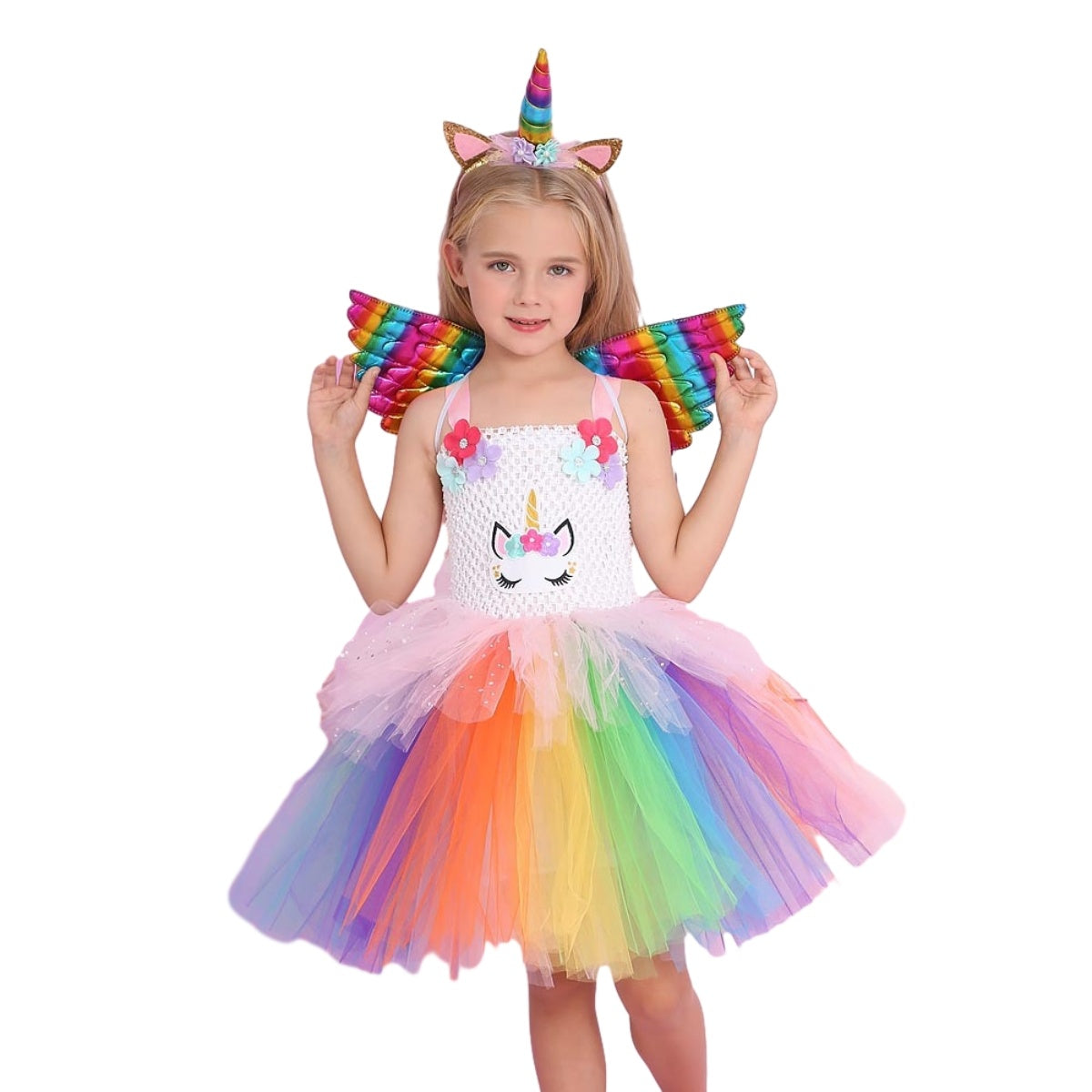 Unicorn Princess Flower Girl Tutu Dress Rainbow Costume with Headband