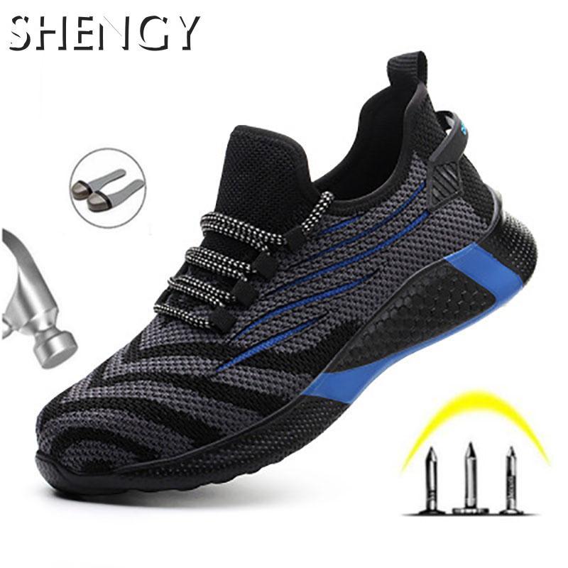 Mens Safety Work Shoes Anti Smashing Anti Puncture Mesh Breathable Shoes Men Non Slip Fashion Soft Male Steel Head Shoes