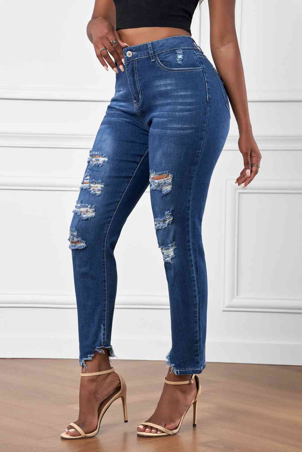 Baeful High-Rise Distressed Hem Detail Jeans