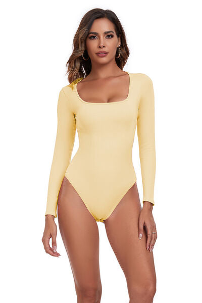 Square Neck Long Sleeve Active Bodysuit