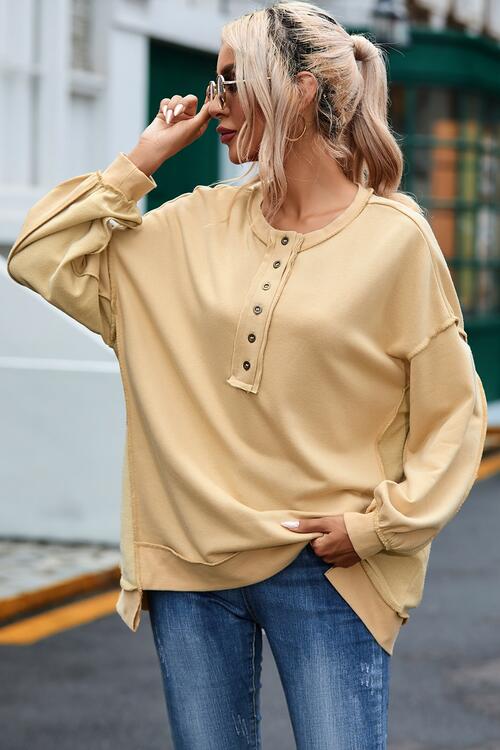 Buttoned Dropped Shoulder Sweatshirt