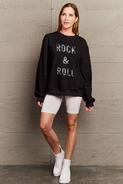 Simply Love Full Size ROCK & ROLL Round Neck Sweatshirt