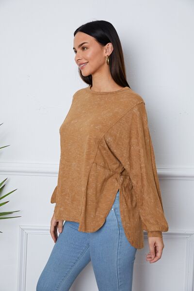 Vintage Wash Exposed Seam Round Neck Slit Sweatshirt