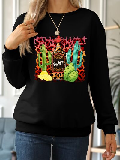 Graphic Round Neck Dropped Shoulder Sweatshirt