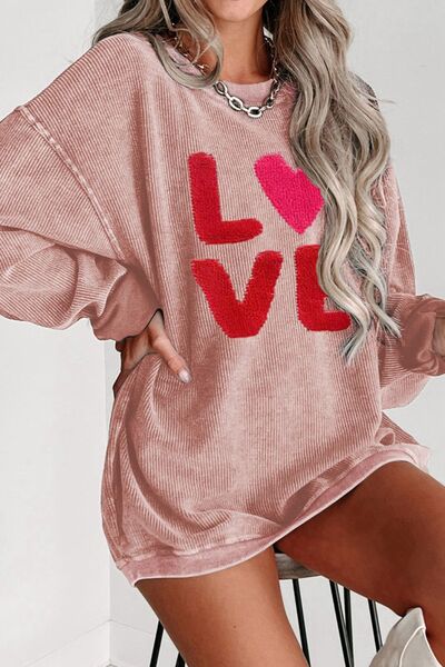 LOVE Round Neck Dropped Shoulder Sweatshirt