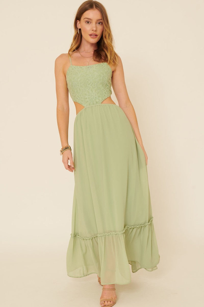 A Sheer, Chiffon Floral Lace Maxi Dress