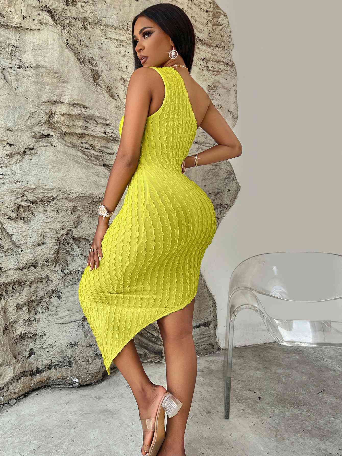 Sleeveless Asymmetrical One Shoulder Dress