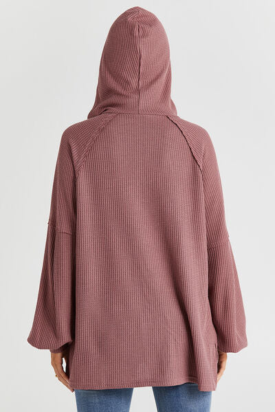 Half Button Lantern Sleeve Hoodie