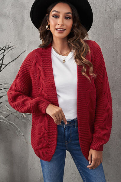 Waffle-Knit Open Front Dropped Shoulder Sweater