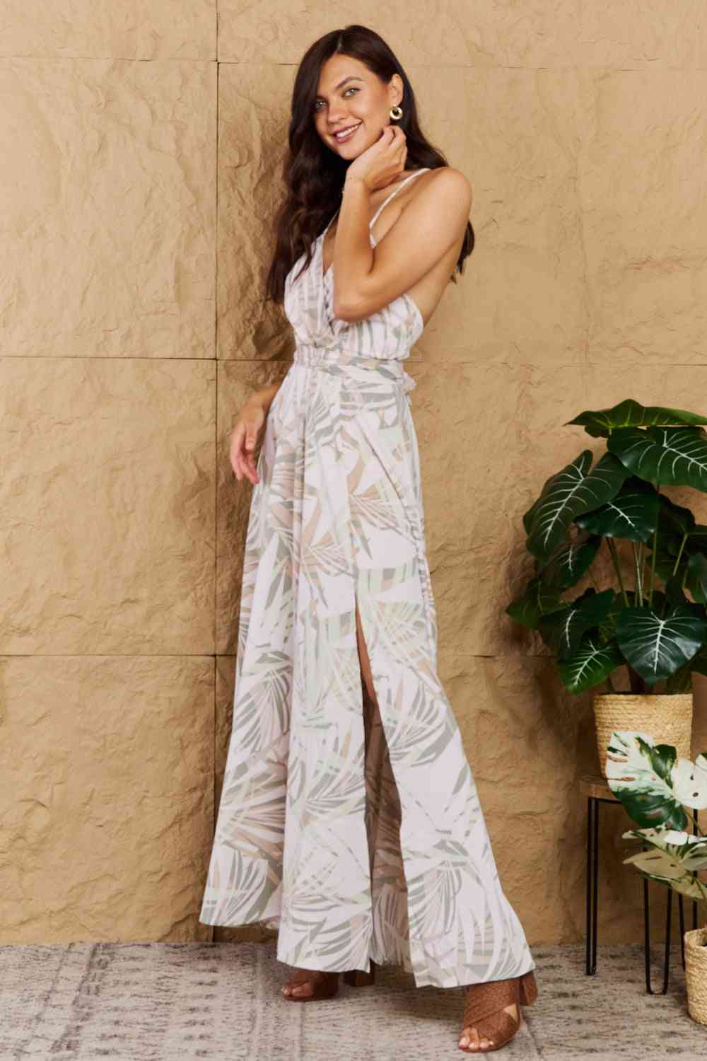 OneTheLand Watch Me Grow Open Cross Back Maxi Dress