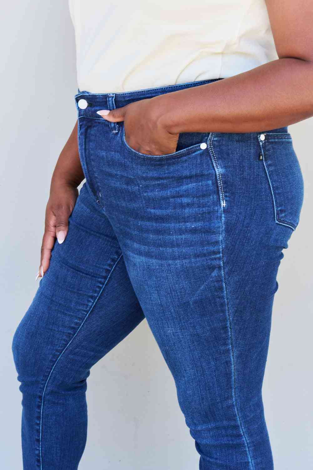 Judy Blue Marie Full Size Mid Rise Crinkle Ankle Detail Skinny Jeans