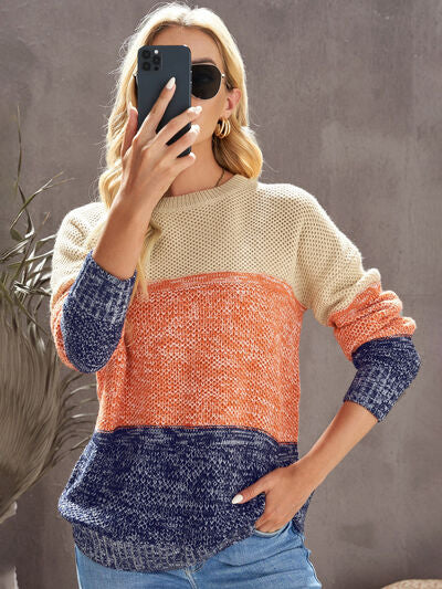 Color Block Dropped Shoulder Sweater